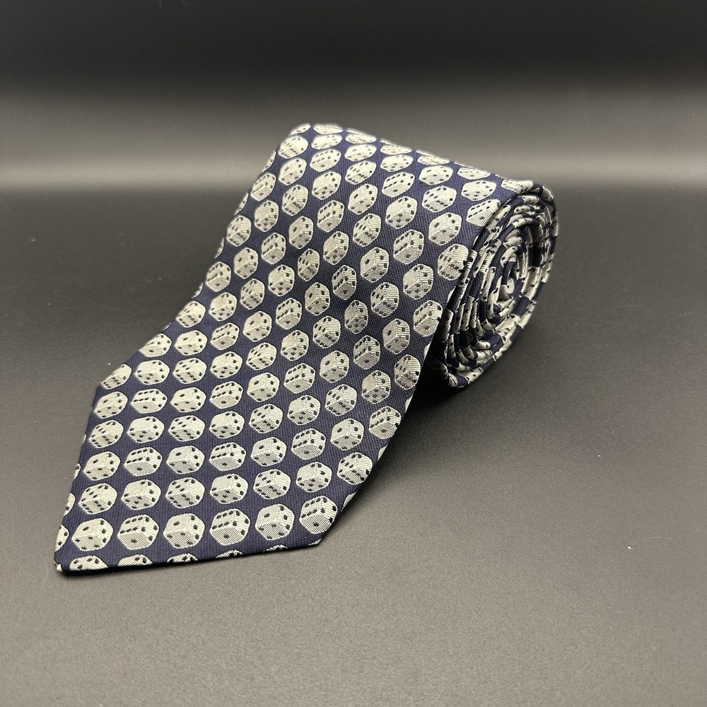 Oliver By Valentino Silk Tie Navy Dice Pattern Made In Italy NWOT